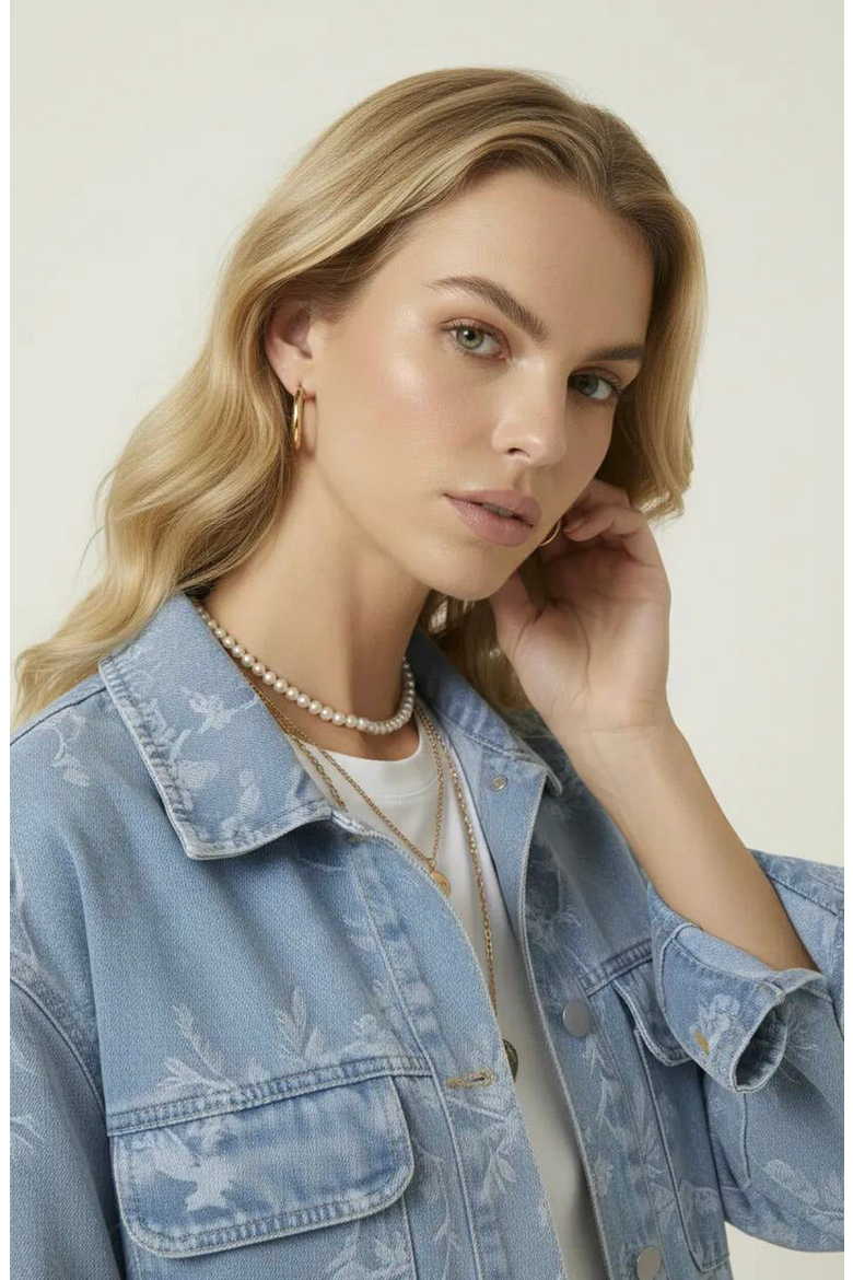 Floral Jacquard Denim Jacket, Alternate, color, Light Blue