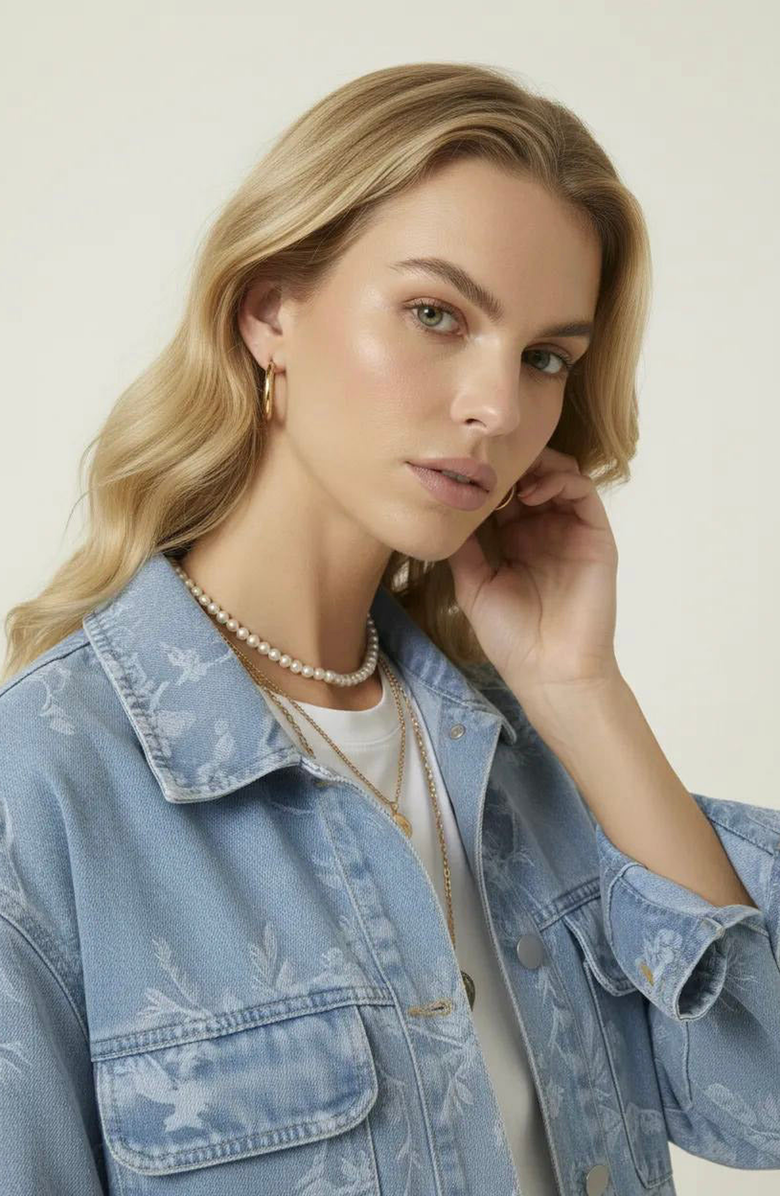 Modenaire Floral Jacquard Denim Jacket, Alternate, color, Light Blue