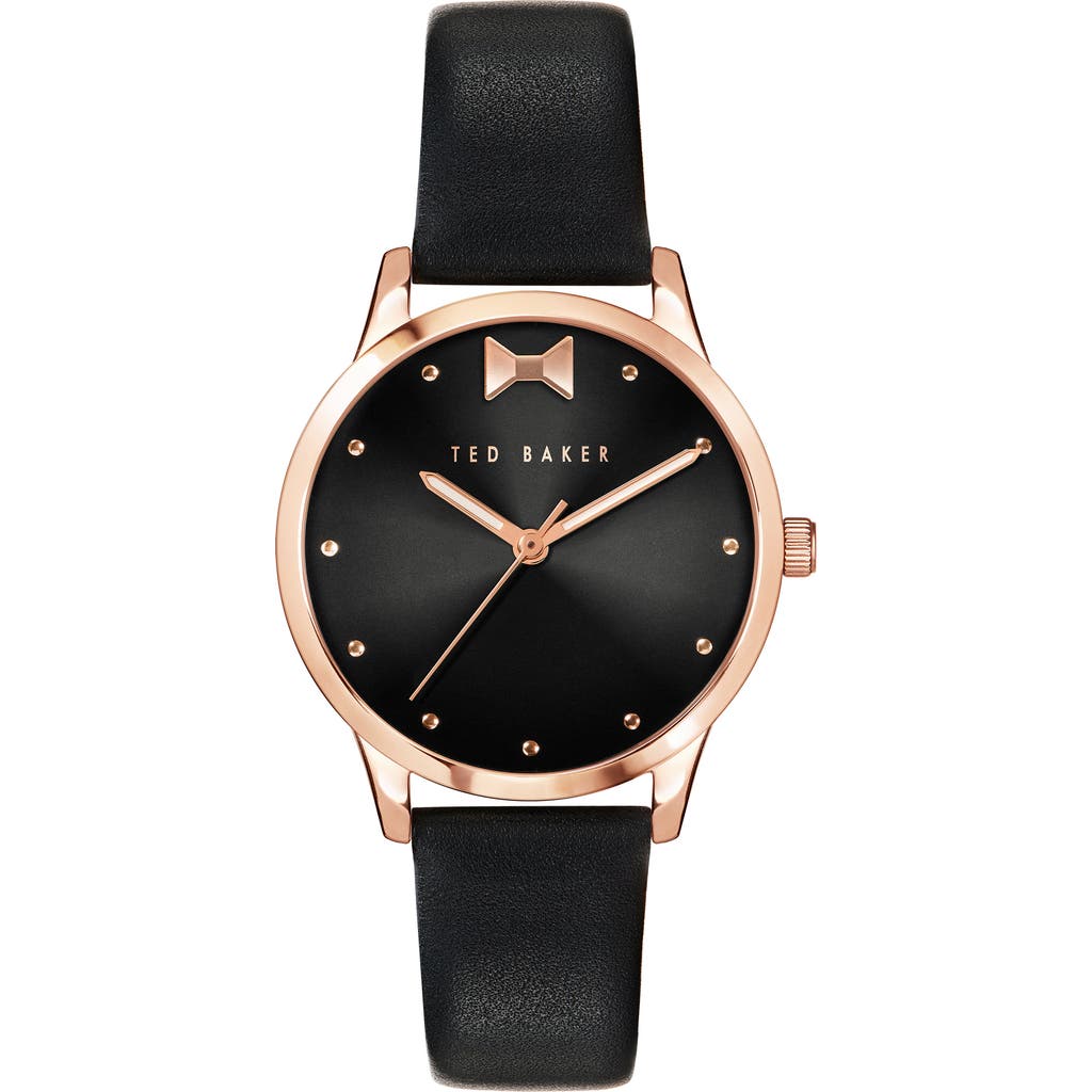Ted Baker Fitzrovia Bow Leather Strap Watch, 34mm In Black
