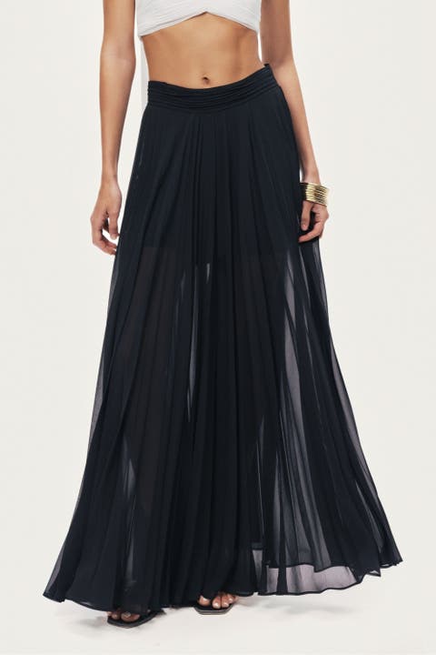 Pleated Chiffon Wide-Leg Pants