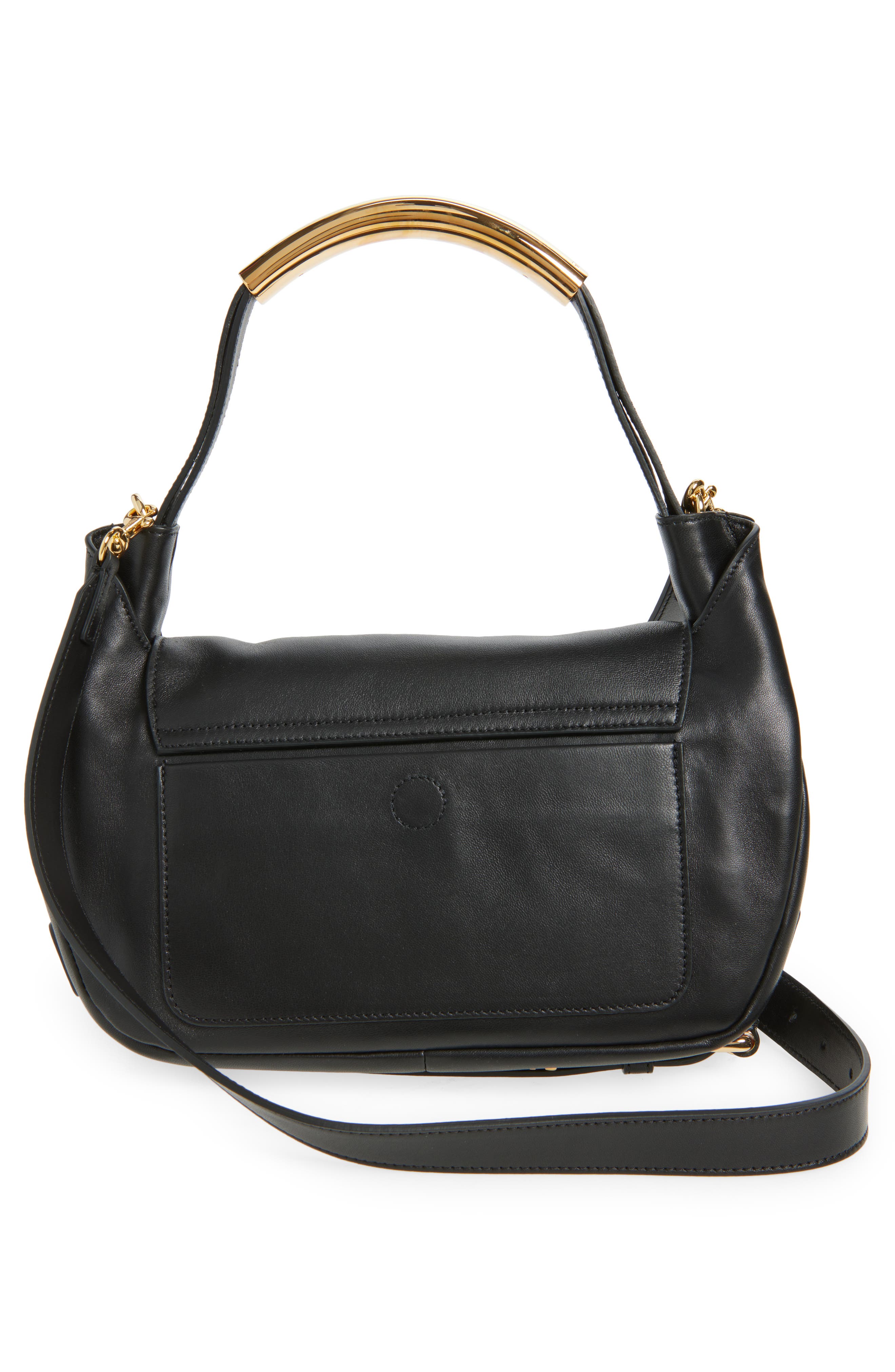 Moschino Handle Me Leather Shoulder Bag, Alternate, color, Black