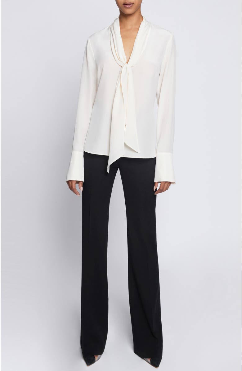 Santorelli AMANDA Long Sleeve Silk Blouse with Drop Neck Tie, Alternate, color, Beige