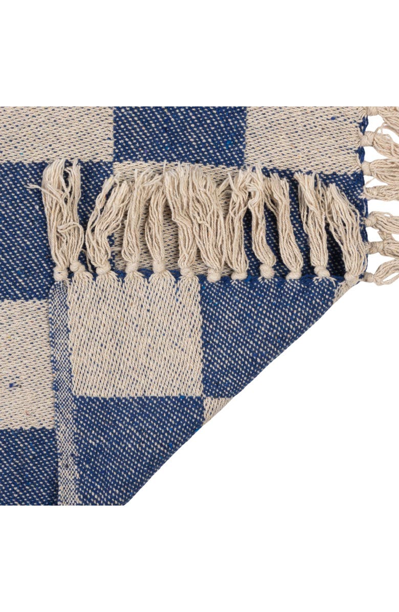 Storied Home Woven Cotton Blend Throw with Checkered Pattern and Fringe, Yellow, Blue and Natural, Alternate, color,