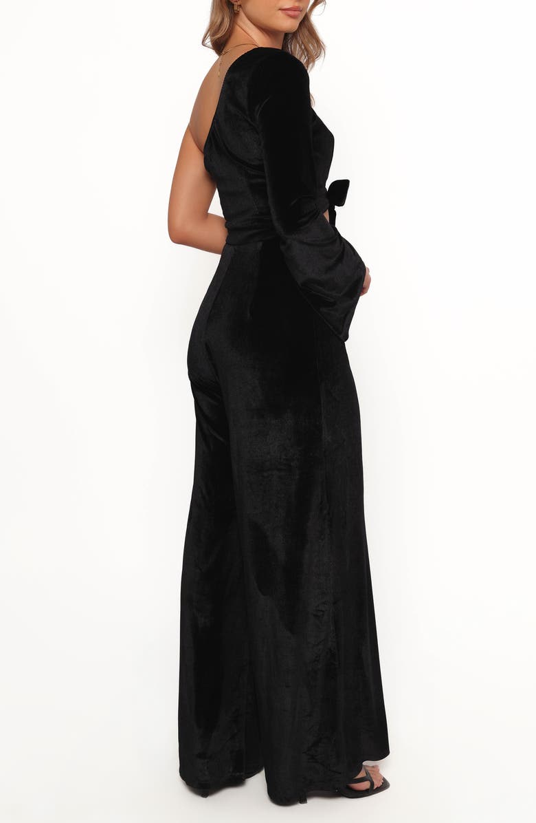 Petal & Pup Avery One-Shoulder Velvet Jumspuit, Alternate, color, Black