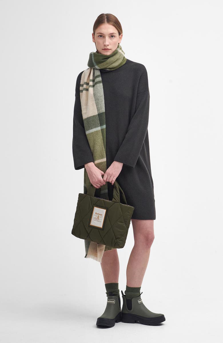 Barbour Long Sleeve Cotton Blend Rib Turtleneck Sweater Dress, Alternate, color, Olive Green