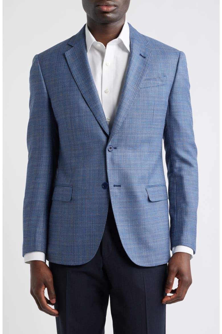 Slub Blue Mélange Wool & Silk Blend Sport Coat, Main, color, BLUE