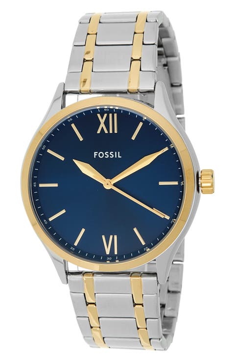 Fenmo Two-Tone Bracelet Strap & Leather Strap Watch, 44mm