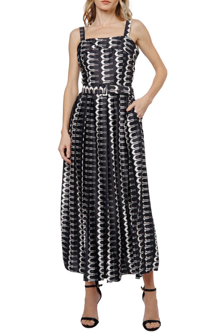 Edia Geo Print Belted Maxi Dress, Main, color, BLACK MULTI