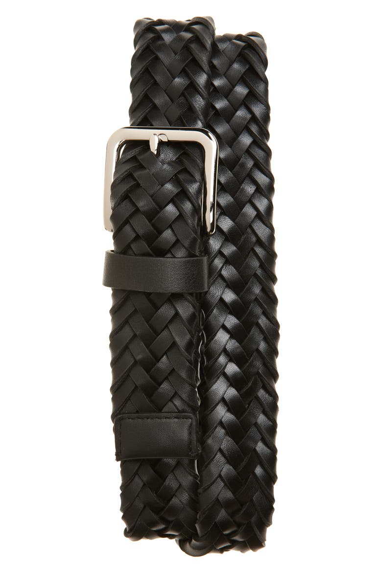 Alex Woven Leather Belt, Main, color, BLACK
