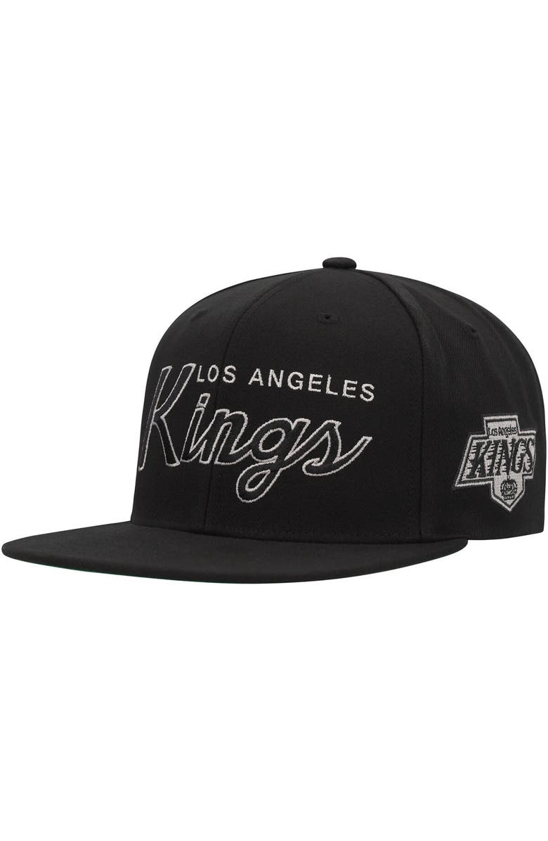 Mitchell & Ness Men's Mitchell & Ness Black Los Angeles Kings Core Team Script 2.0 Snapback Hat, Main, color, Black