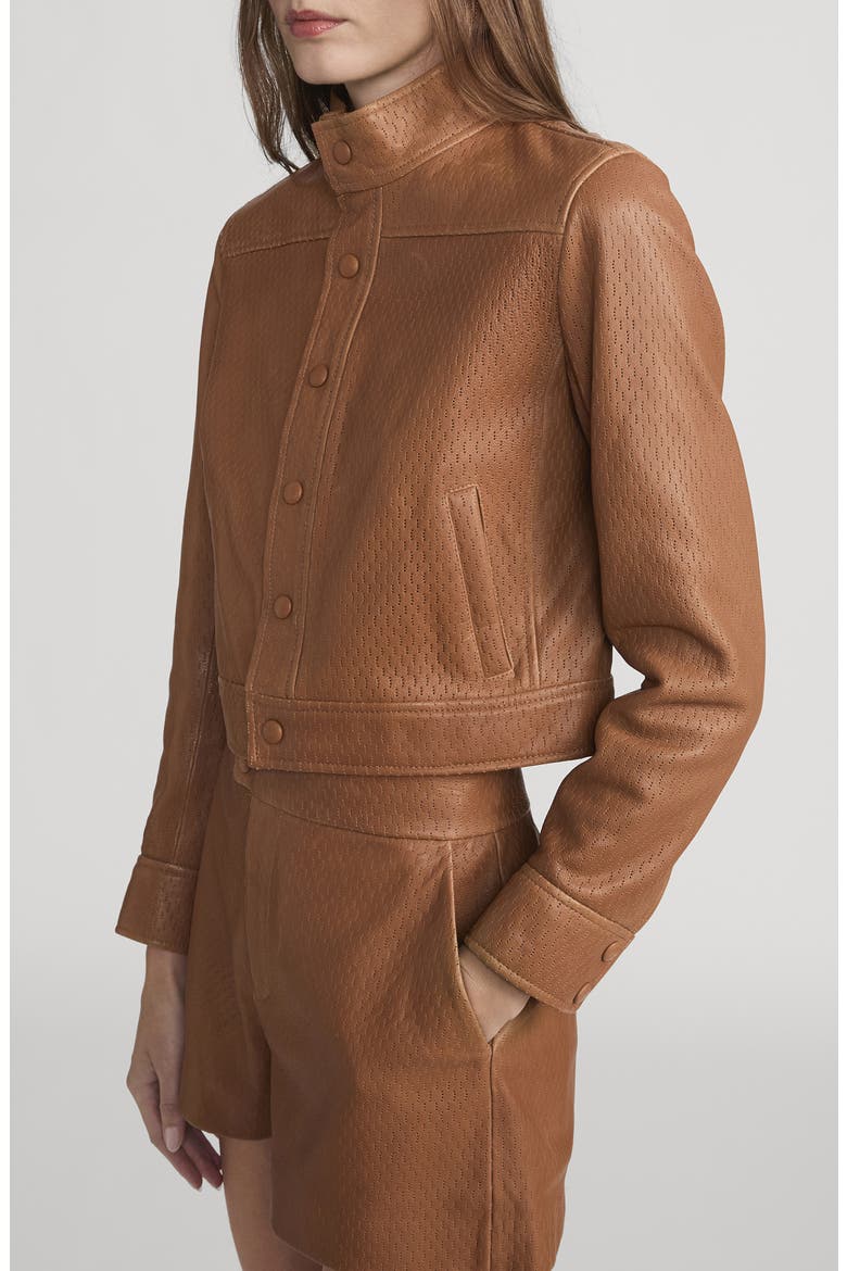 The Leather Trucker Jacket, Alternate, color, OCHRE