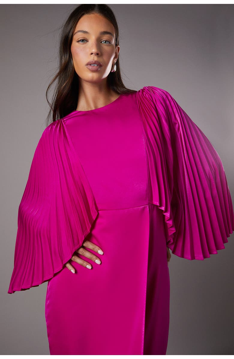 Coast Short Sleeve Pleated Cape Maxi Dress, Alternate, color, Magenta