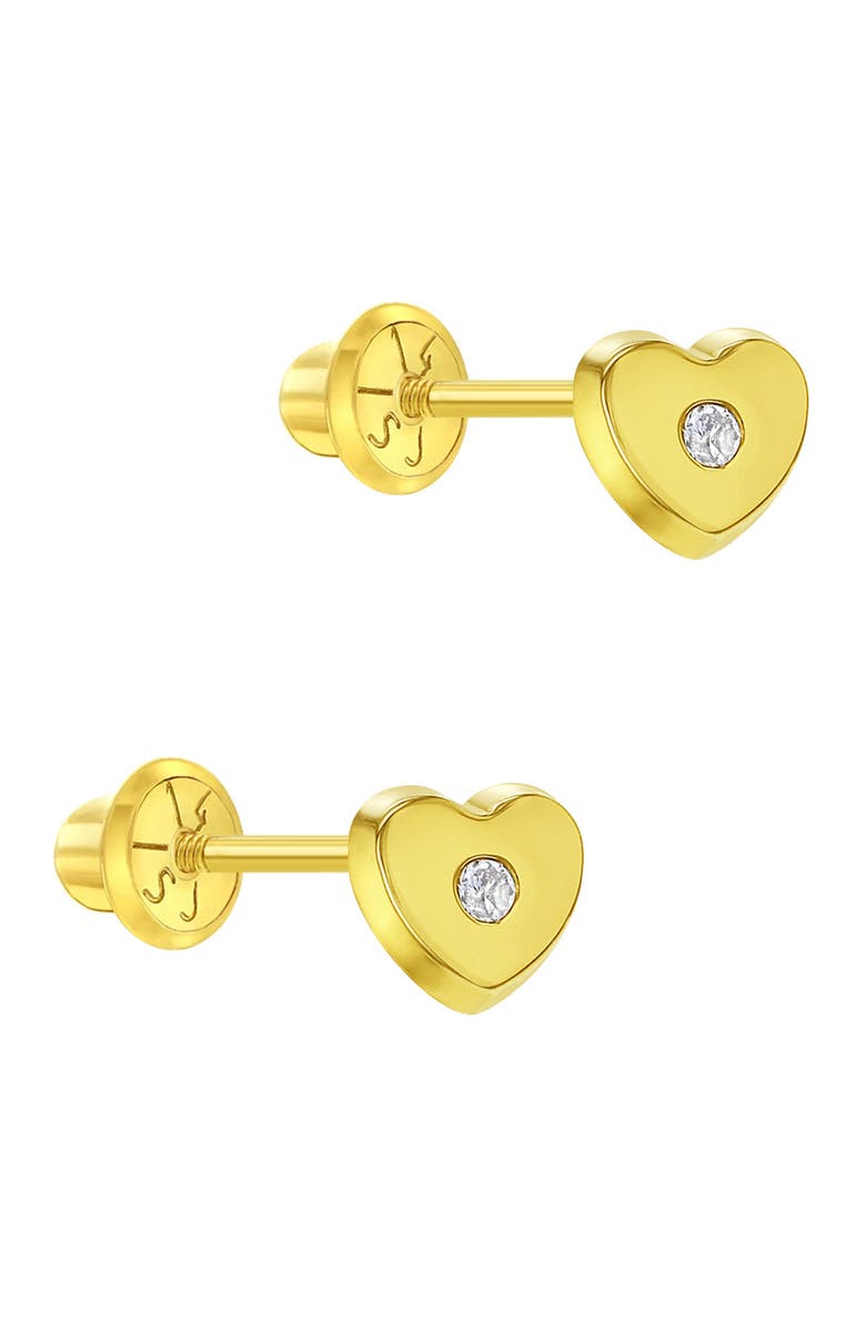 In Season Jewelry 14k Heart Cubic Zirconia Little Earrings, Alternate, color, Gold