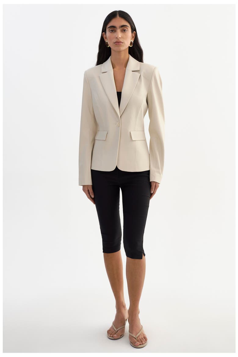 Davie | Faux Leather Fitted Blazer, Alternate, color, Bone
