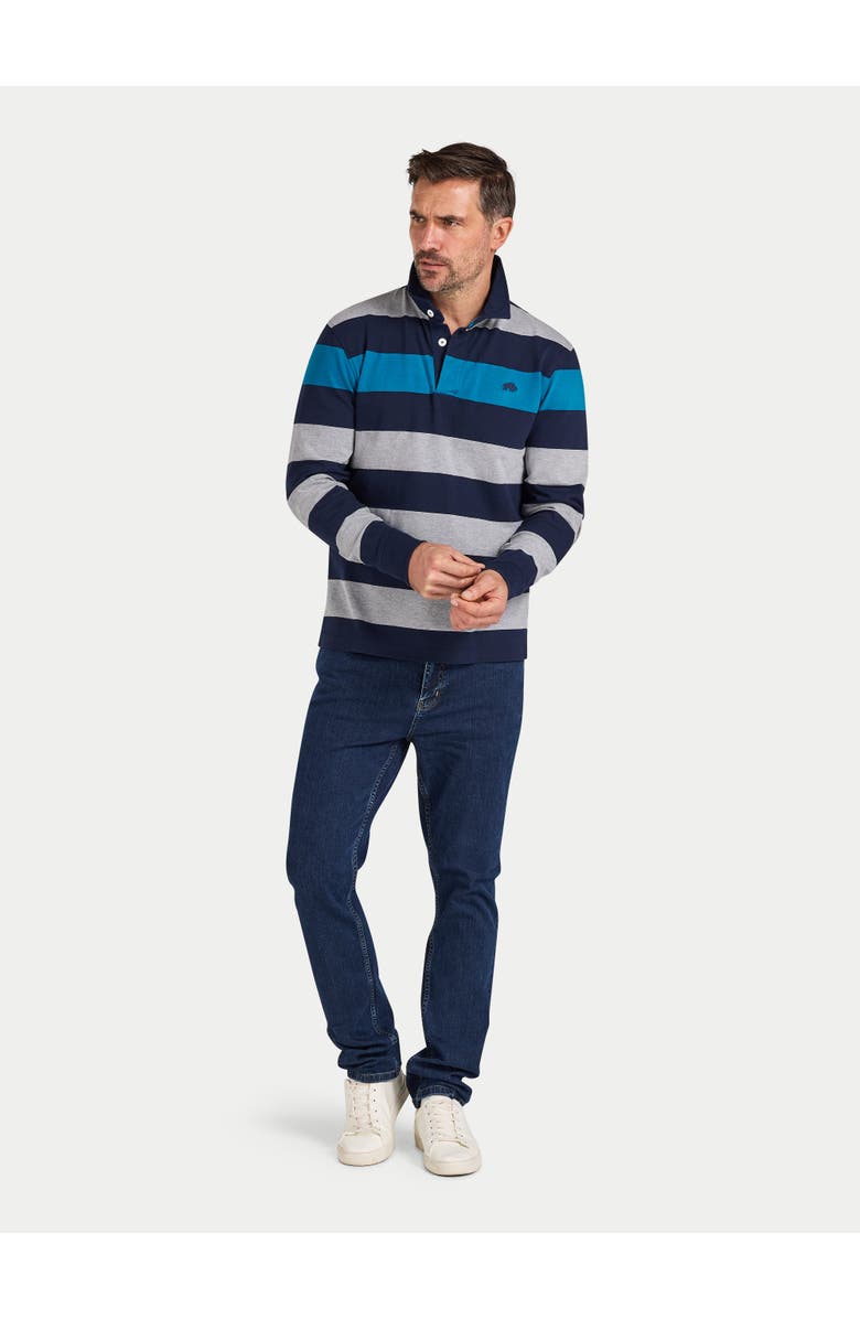 Raging Bull Long Sleeve Contrast Stripe Rugby Shirt, Alternate, color, Cobalt