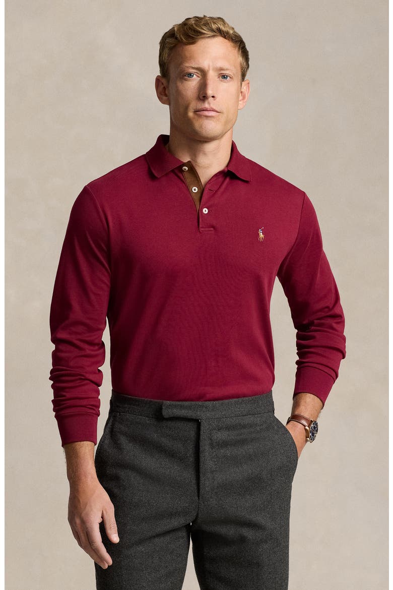 Long Sleeve Cotton Jersey Polo, Alternate, color, RED CARPET