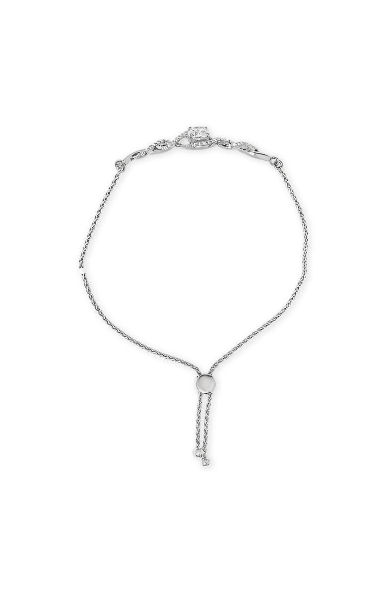 Haus of Brilliance .925 Sterling Silver Created White Sapphire Knotted Twist Bolo Bracelet, Alternate, color, White