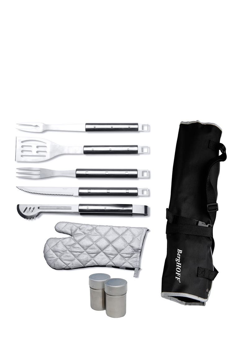 Black Cubo 9-Piece Stainless Steel BBQ Set with Wrap, Main, color, BLACK