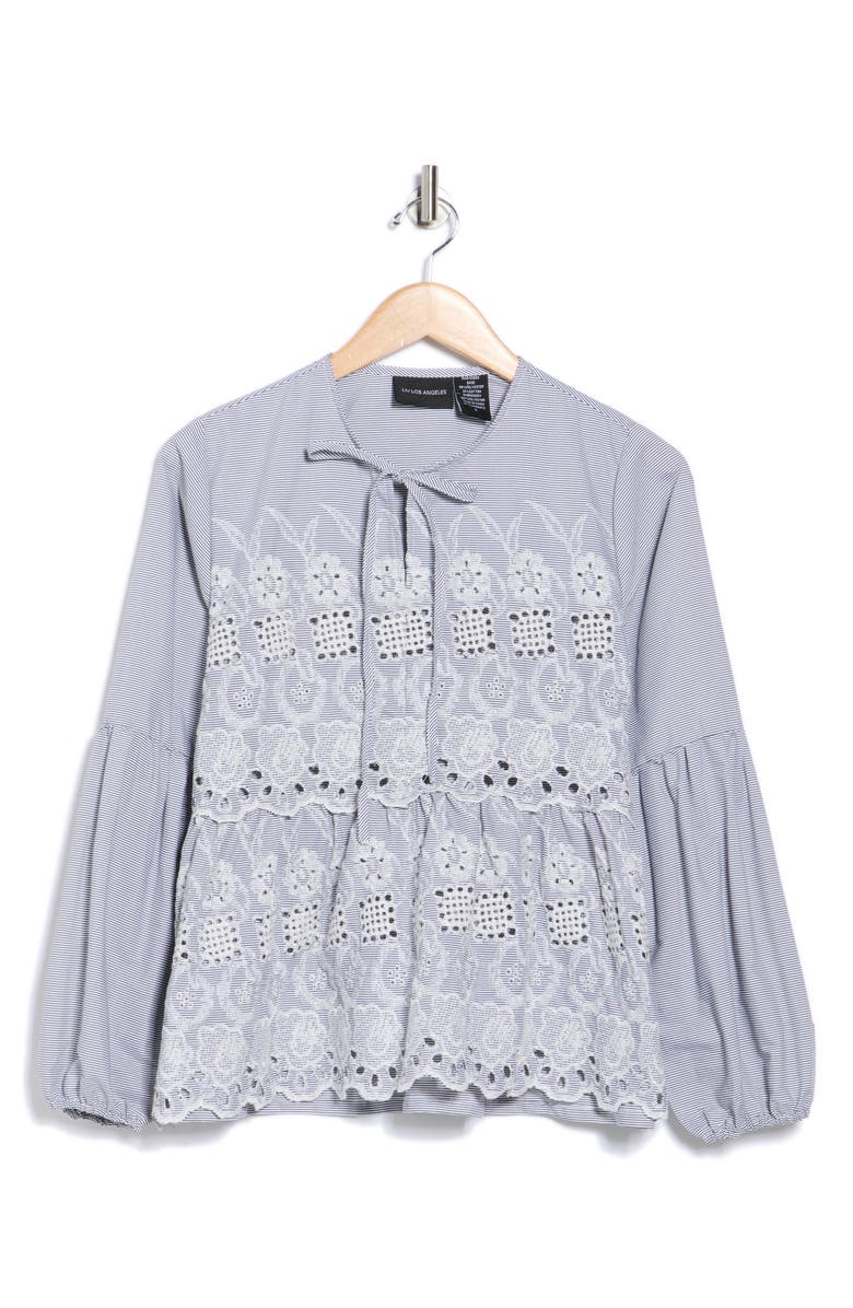 Forgotten Grace Long Sleeve Embroidered Top, Alternate, color, Black/ Stripe