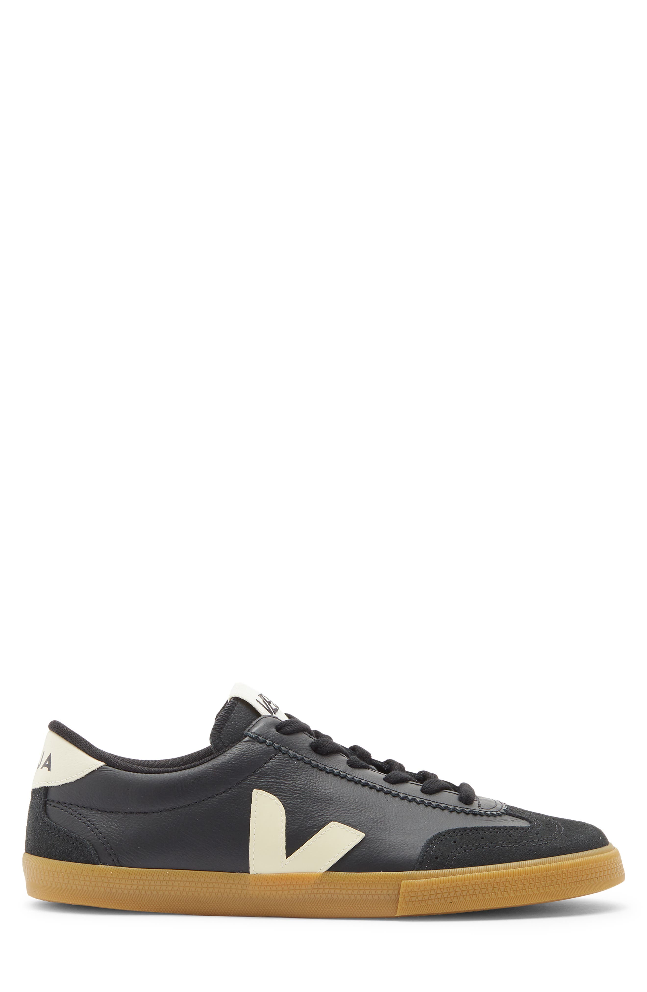 Volley Leather Sneaker, Alternate, color, BLACK PIERRE