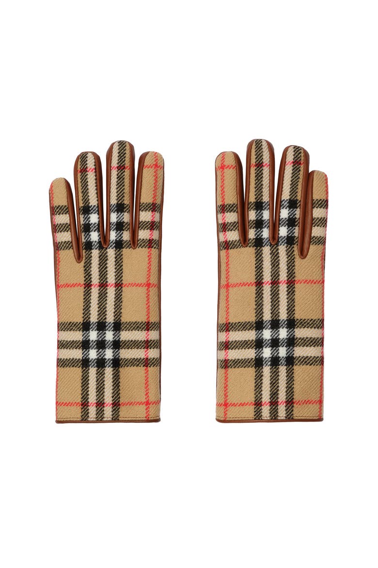 Check Wool Gloves, Main, color, Archive beige