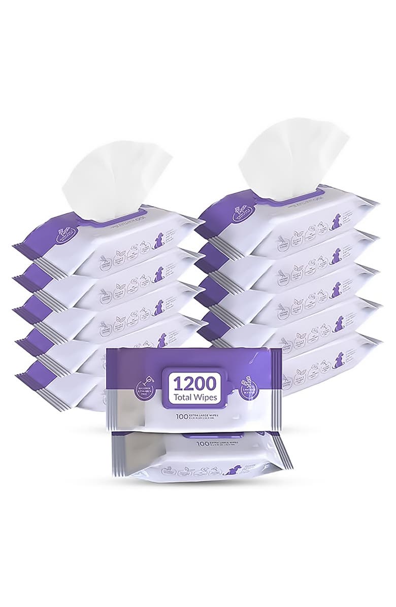 PURSONIC Lavender Scented Pet Wipes 12 Packs of 100 (1200 Total) Extra Large Wipes for Gentle Cleaning & Deodorizing, Main, color, White