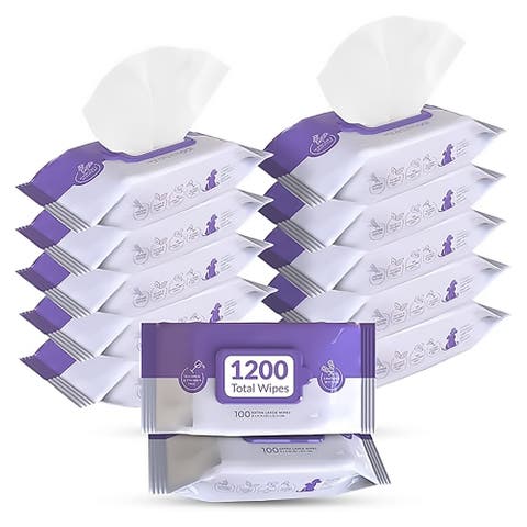 Lavender Scented Pet Wipes 12 Packs of 100 (1200 Total) Extra Large Wipes for Gentle Cleaning & Deodorizing
