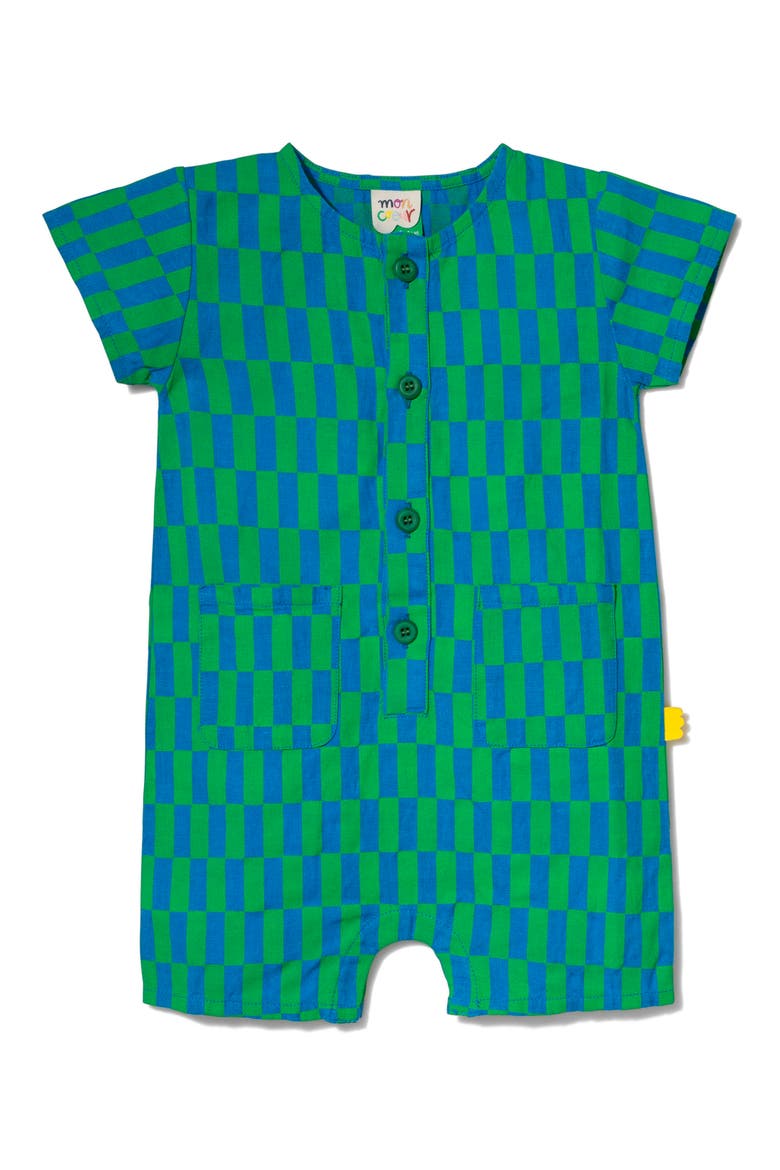 Linen & Cotton Pocket Romper, Main, color, FRENCH BLUE/ CHECKERED
