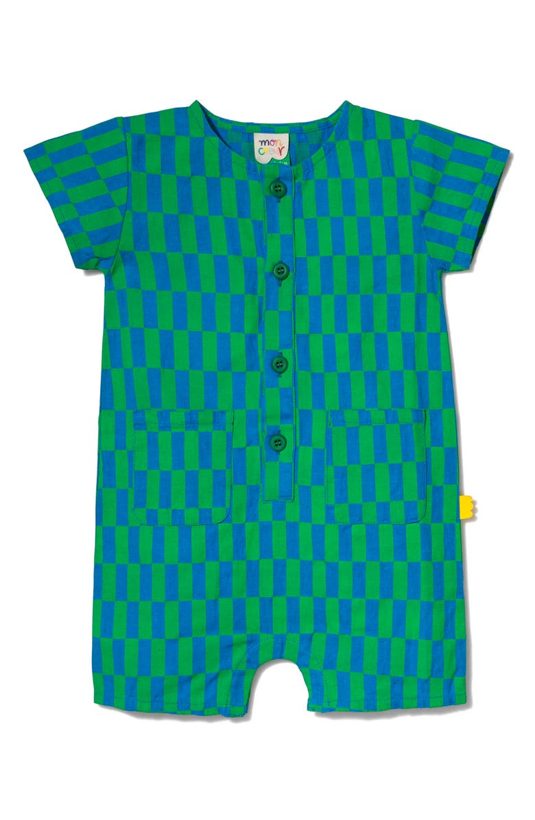 Mon Coeur Linen & Cotton Pocket Romper, Main, color, French Blue/ Checkered