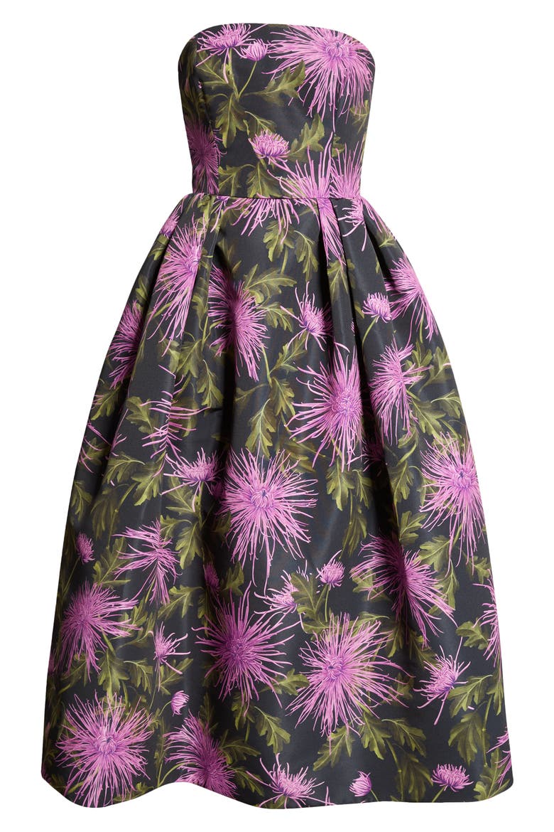 Chrysanthemum Print Strapless Cocktail Dress, Alternate, color, PURPLE/ NAVY