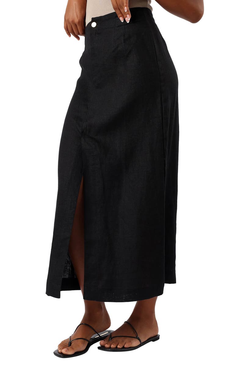 Petal & Pup Finley Linen Maxi Skirt, Alternate, color, Black