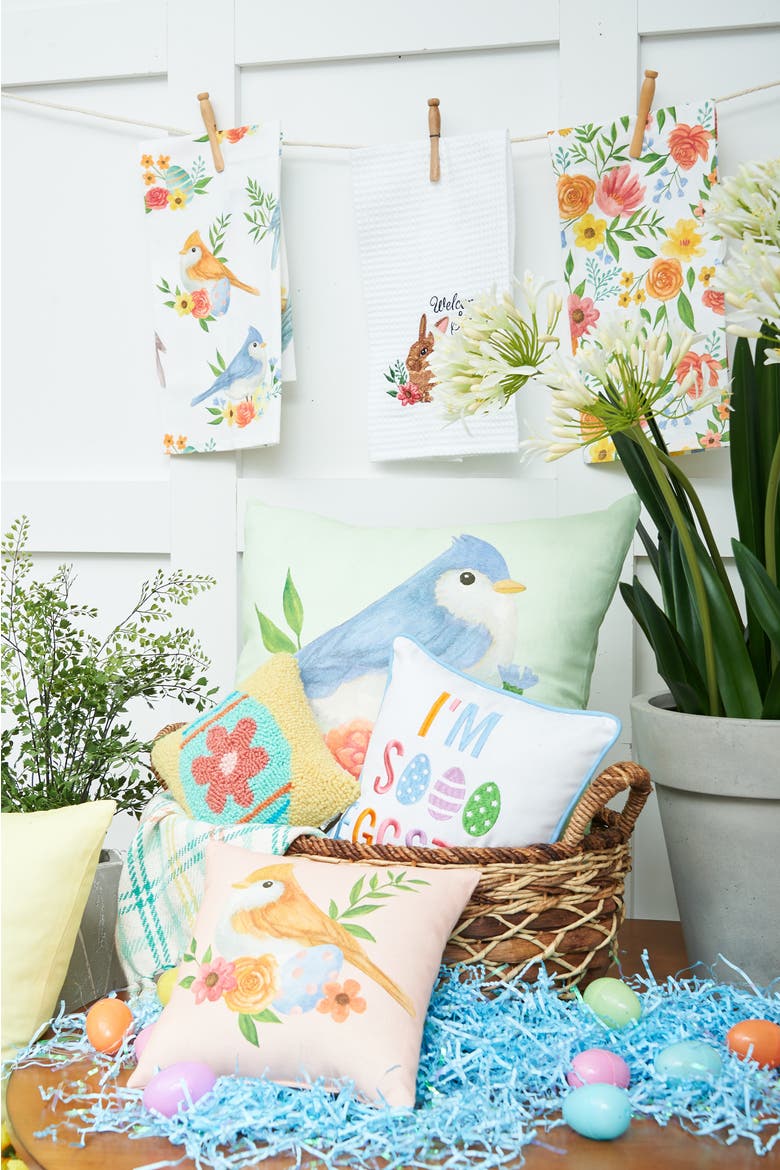 Bluebird & Flowers Cotton Blend HD Printed Green Accent Throw Pillow 18" x 18", Alternate, color, Green