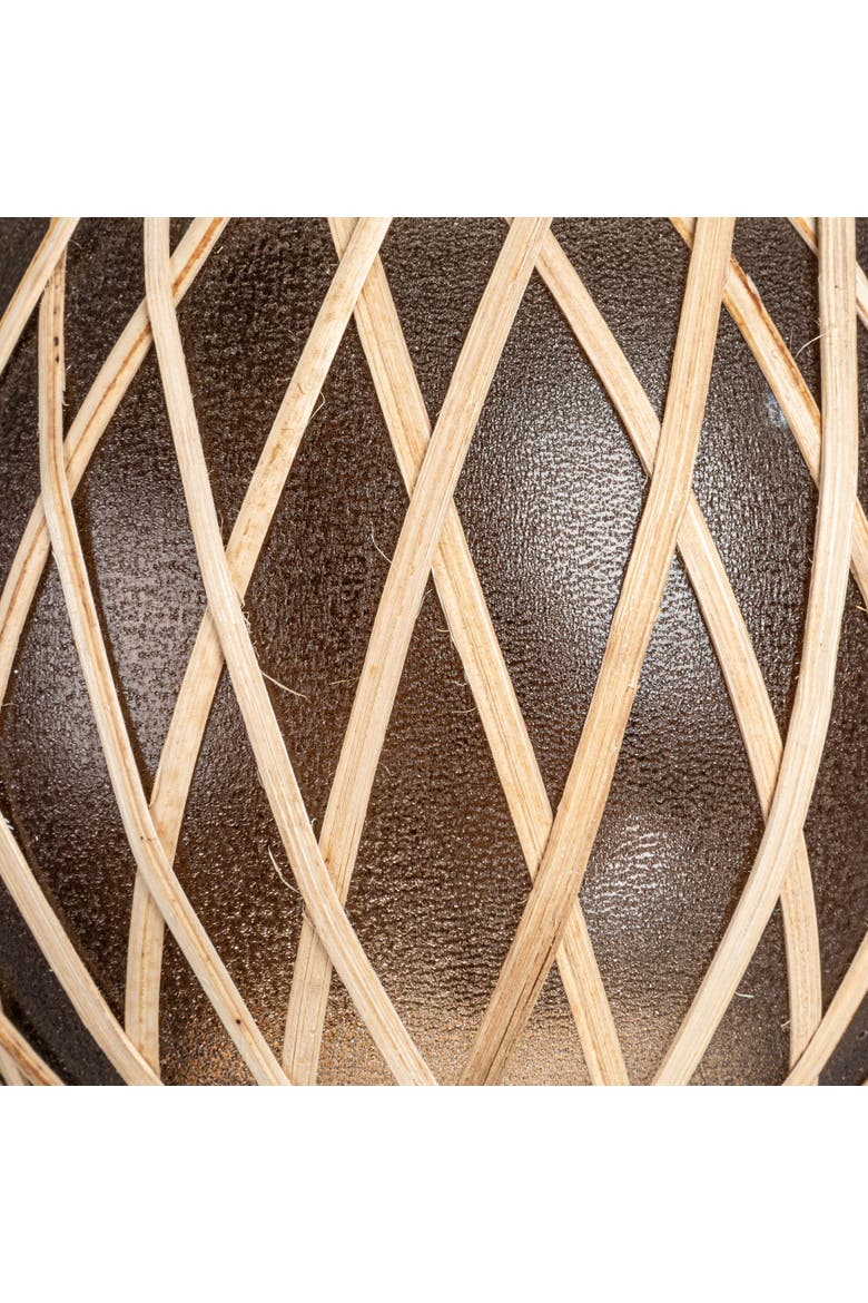 Glass Votive Holder with Woven Rattan Sleeve, Brown and Natural, Alternate, color, Brown