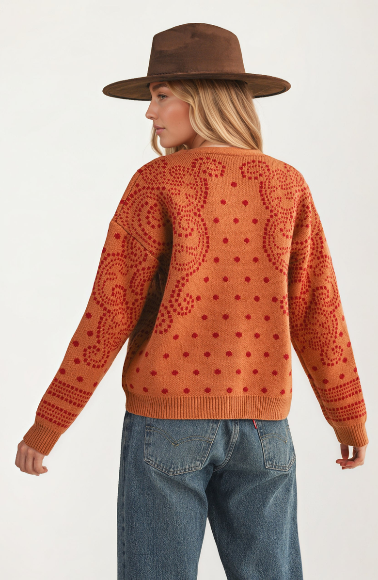 Knit and Lounge Patterned Button Relaxed Modern Fit Cardigan, Alternate, color, Orange-Toned Brown