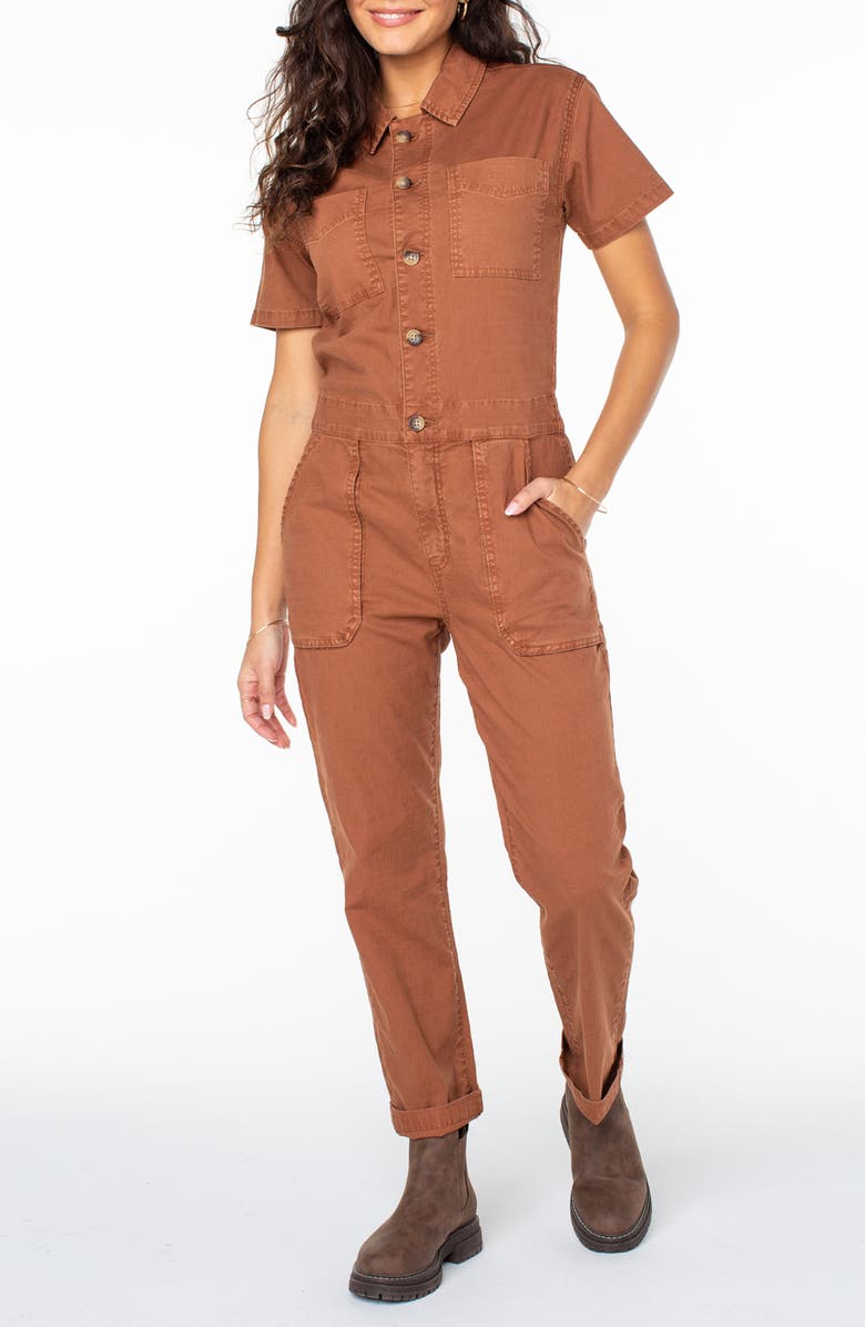Roxy Servo Stretch Cotton & Linen Jumpsuit, Main, color, Russet