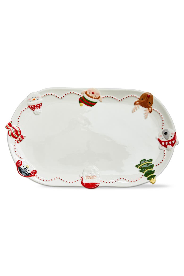 Holiday Cheer Christmas Oval Earthenware Platter Multi 17x10x1 in, Main, color, White