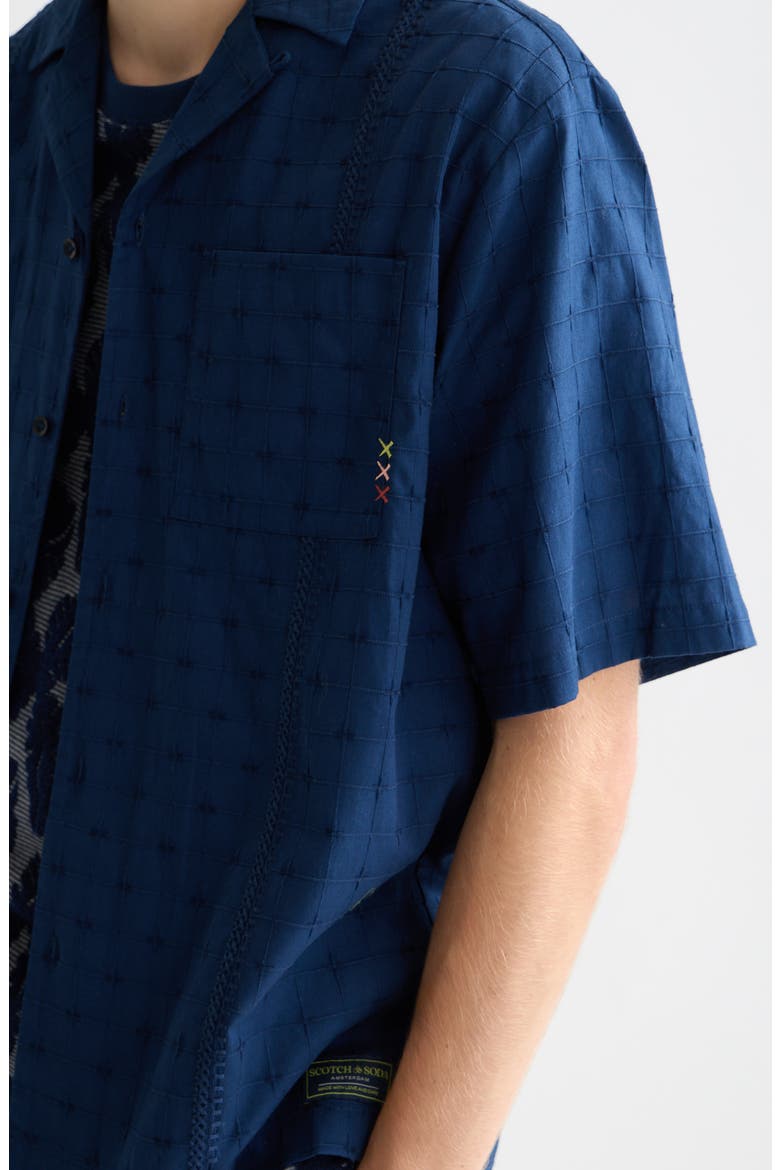Windowpane Relaxed Fit Short Sleeve Button-Up Shirt, Alternate, color, PAGEANT BLUE