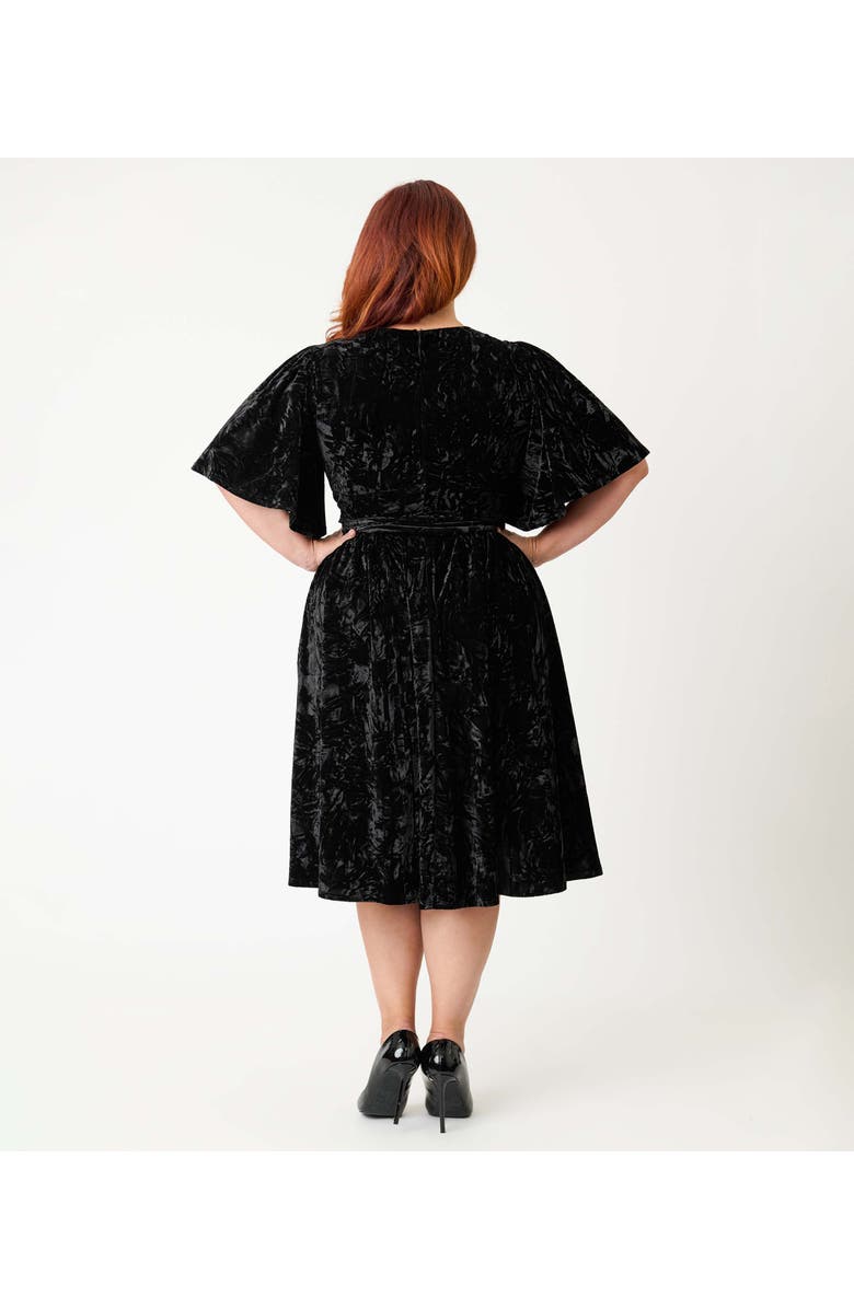 Unique Vintage Plus Size 1940s Velvet Flutter Sleeve Swing Dress, Alternate, color, Black Velvet