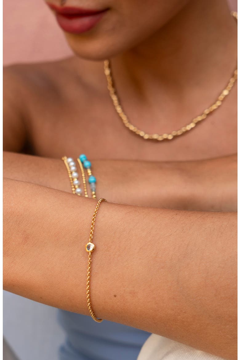 Single Aquamarine Dewdrop Chain Bracelet, Alternate, color, Yellow Gold Vermeil