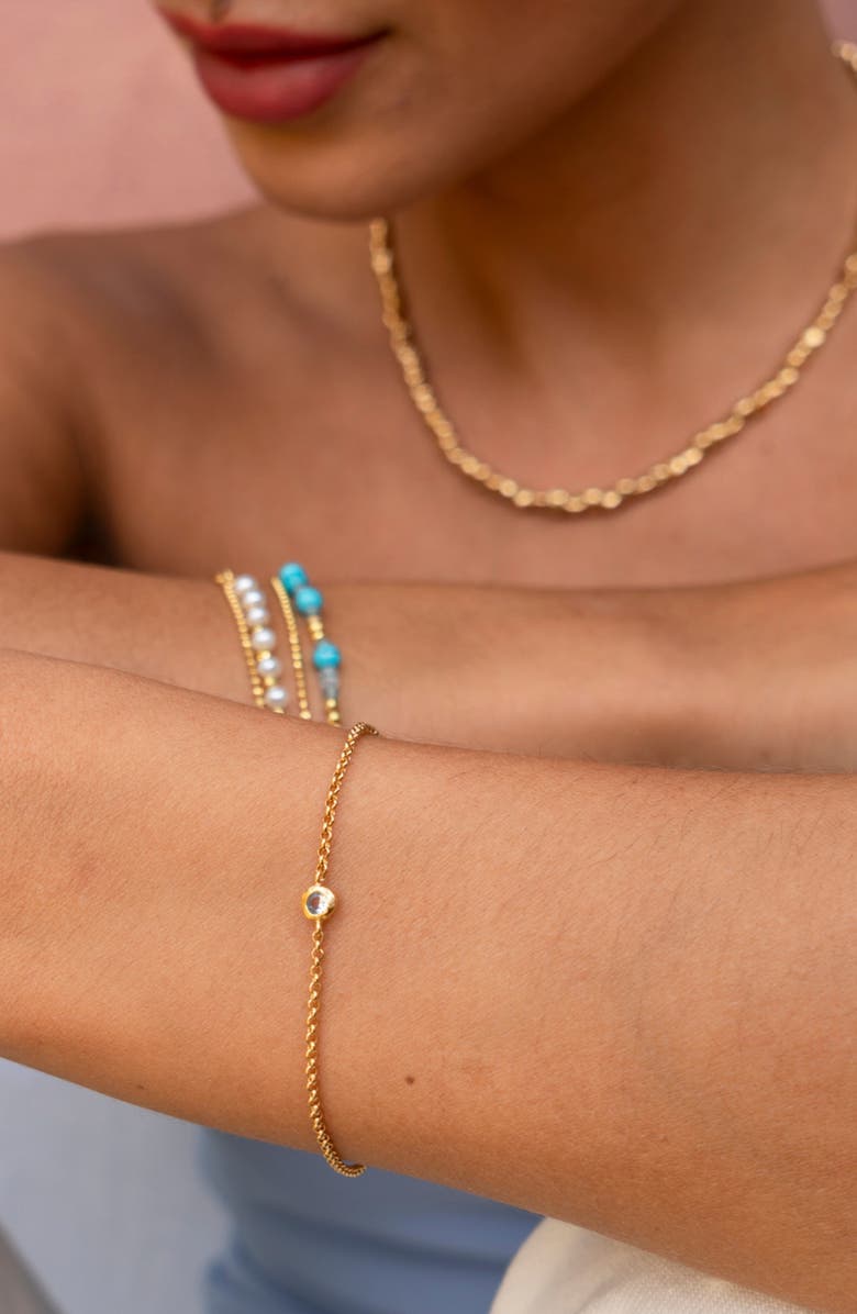 Dower & Hall Single Aquamarine Dewdrop Chain Bracelet, Alternate, color, Yellow Gold Vermeil