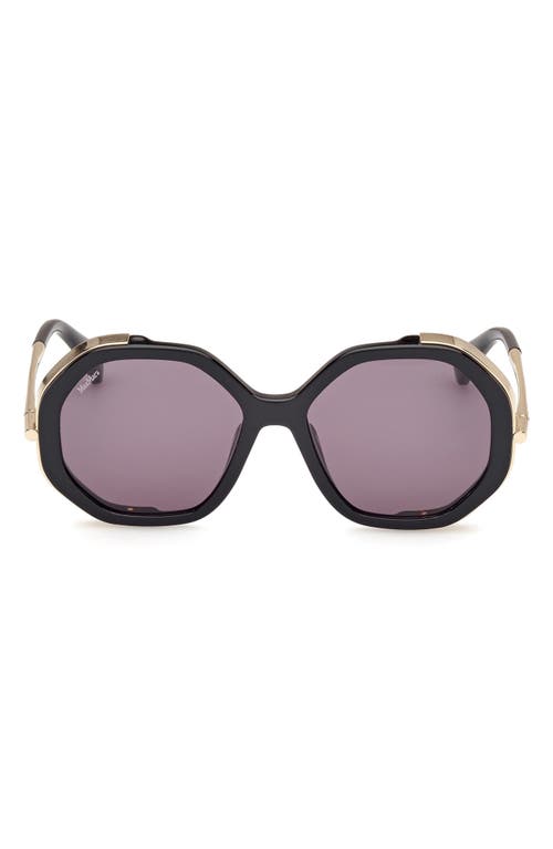 Max Mara Liz Double Rimmed Mixed-media Round Sunglasses In Shiny Black/smoke