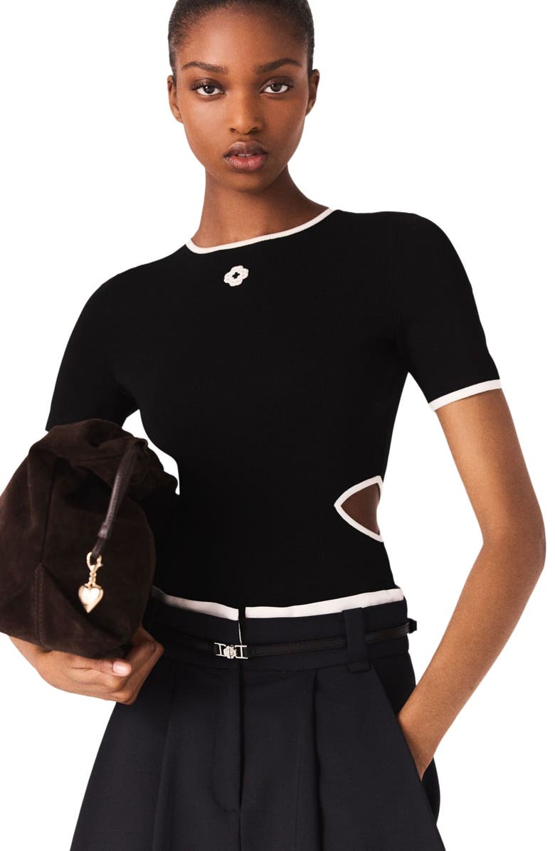 maje Openwork knit bodysuit, Alternate, color,