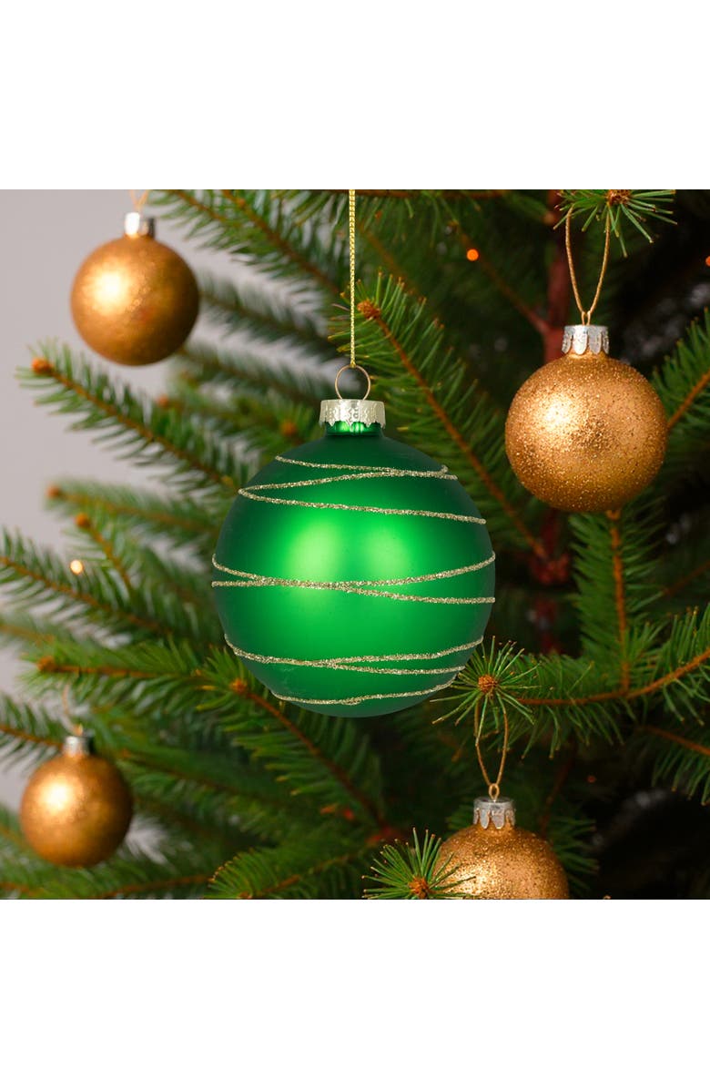 Northlight Glittered Golden Stripes Christmas Glass Ball Ornaments - 3" (75mm) - Red and Green - 4ct, Alternate, color, Red