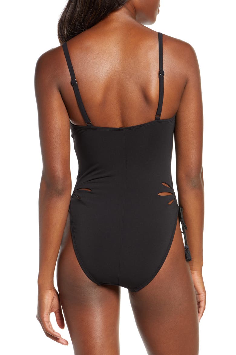 Ava Petal Cutout One-Piece Swimsuit, Alternate, color, BLACK