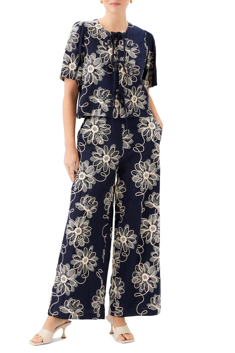 Nadine Floral Embroidery Woven Shirt, Main, color, NAVY