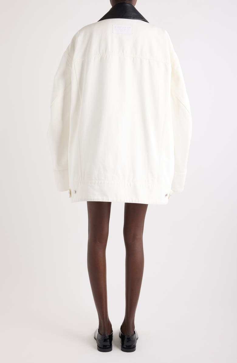 Givenchy Oversize Denim Trucker Jacket with Leather Collar, Alternate, color, Off White