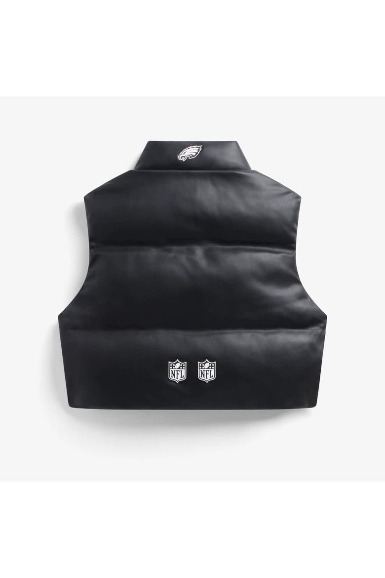 Women's  Black Philadelphia Eagles Faux Leather Cropped Puffer Vest, Alternate, color, Black