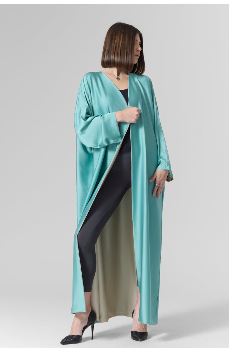 Le Fafo Luna Reversible Silk Cover-Up/Cardigan, Alternate, color, Terquise / Gold