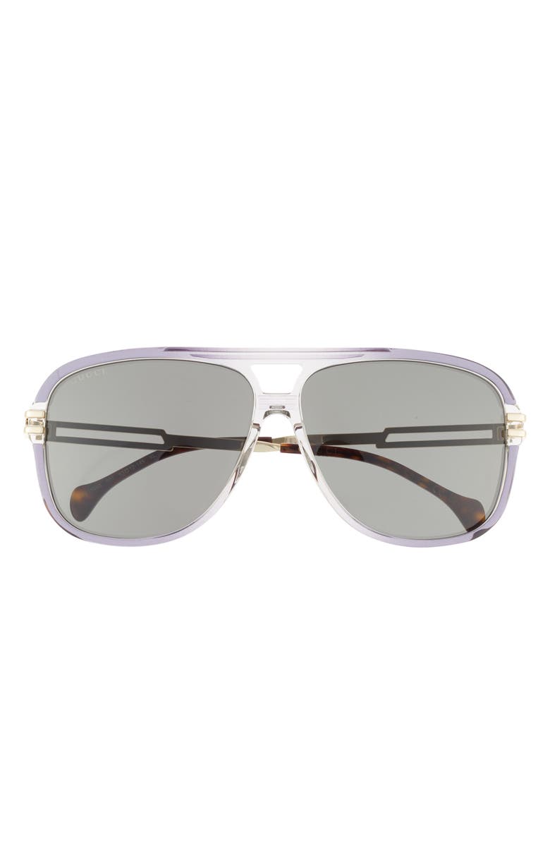 Gucci 63mm Novelty Aviator Sunglasses, Main, color, Grey Gold Grey