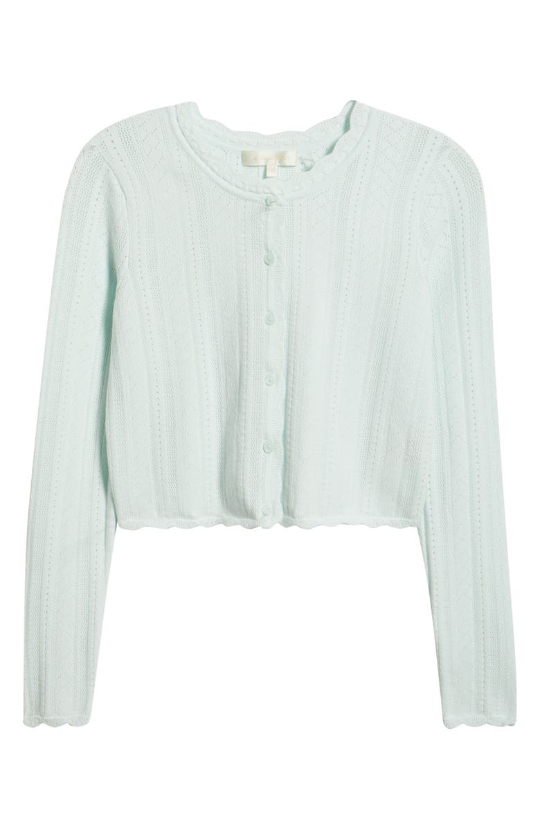 LoveShackFancy Nadiya Pointelle Cardigan, Main, color, Dusty Lagoon